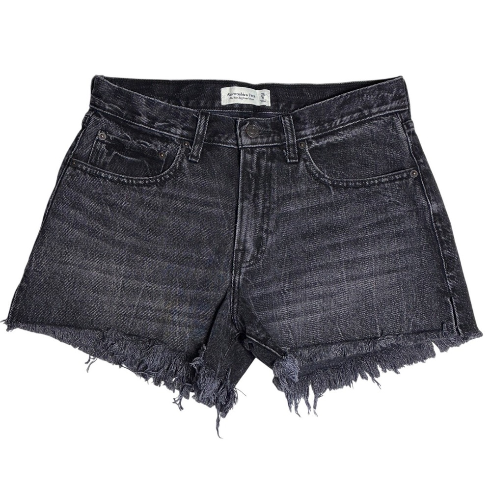 Abercrombie Black Denim Shorts Size 6 28 Indie Sleaze Grunge Frayed‎ Raw Hem Y2K